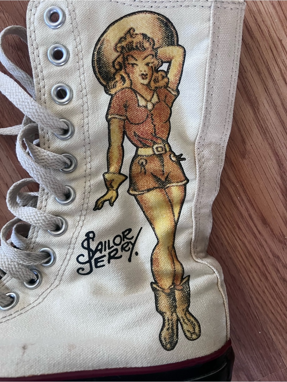 Converse Cream Canvas SailorJerry Pin-Up Artwork All Star High-Top Sneakers - Picture 12 of 13